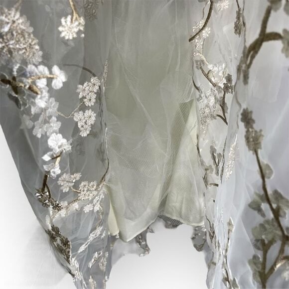 OHVIVI Off-White Applique See Through Tulle Prom Formal Dress Cherry Blossom - Picture 5 of 16